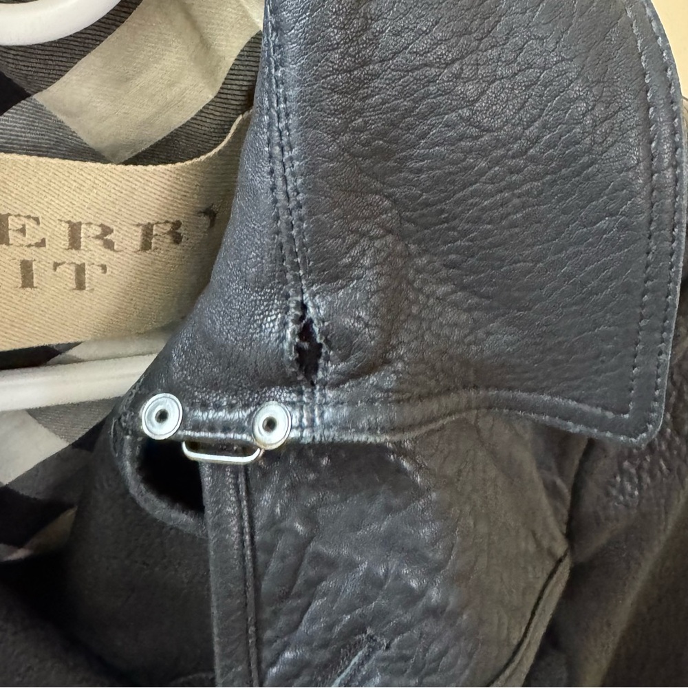 Burberry Black Lamb Leather Double-Breasted Trench Coat Size 2US - Picture 10 of 13
